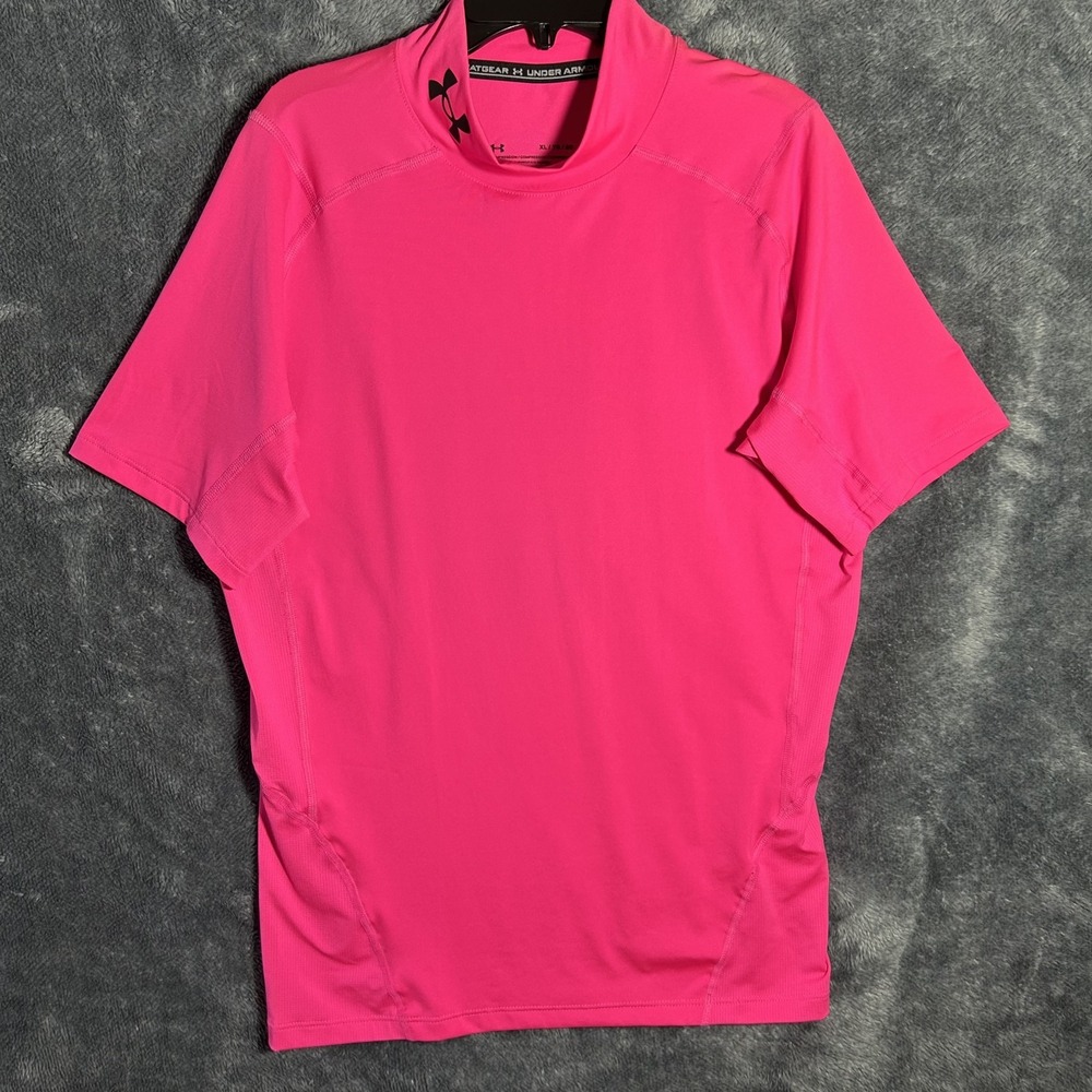 Under Armour Mens Size XL Pink Heat Gear Compression Mock Shirt